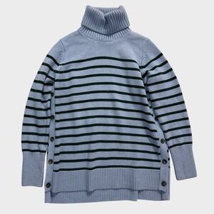 Tuckernuck Sophia Side Button Striped Wool Turtleneck Sweater Size XS Blue Knit‎